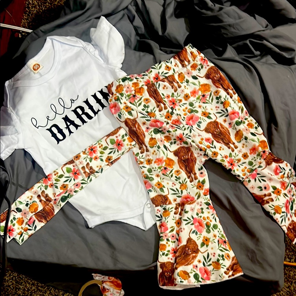 Floral Baby Outfit with Headband